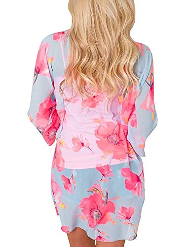 Image of Chunoy Women Summer Plus Size Chiffon Floral Kimono Cardigan Loose Light Weight Beach Swim Wear Cover Up Red XX-Large
