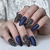 Sethexy Matte Short False Nails Almond Fake Nails Shimmer Glitter Press On Nails 24Pcs Artifial Full