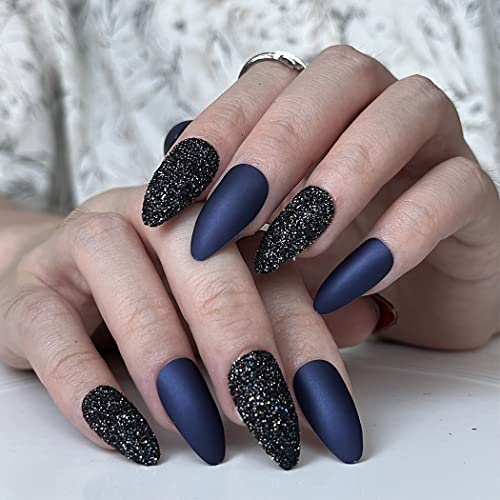 Sethexy Matte Short False Nails Almond Fake Nails Shimmer Glitter Press On Nails 24Pcs Artifial Full Cover Nails Tips For Women And Girls (D) #TOP7