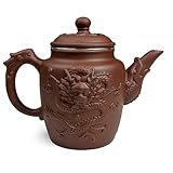 Teapot Chinese Gongfu Tea Large Pots 600ml Dragon Auspicious Stainless Filter for Loose Tea (reddish)