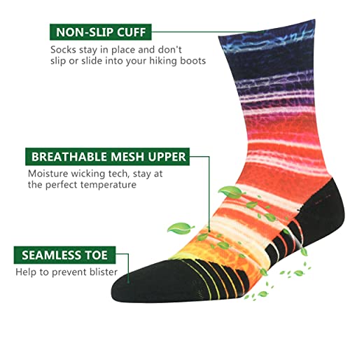 Huso HMC30008Z Hiking Socks Men Women Moisture Wicking Unique Printing Novelty Lightweight Running Hiking Crew Socks 3 Pairs thumb #1