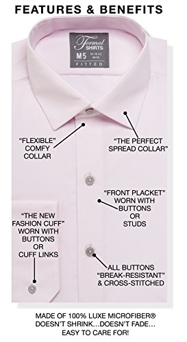 Luxe Microfiber Men’s Fitted Spread Collar Dress Shirt - Style Jesse Pink #TOP6