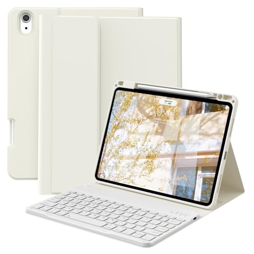 GKABXY Case with Keyboard for iPad Air 11 inch M4/M3/M2 (2026/2025/2024) iPad Air 5th/4th Generation 10.9 inch with Pencil Holder Magnetically Detachable Folio Keyboard case UK Layout Cream White