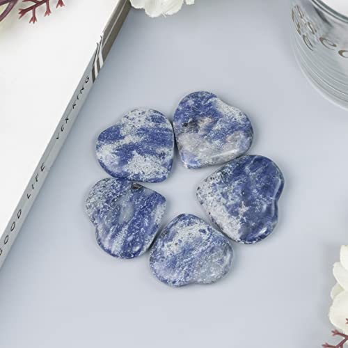 Crocon® 5 Pcs Sodalite Heart stone 25mm Mini Heart Shape gemstone Puff Stones Set 400+ Carats Pocket Crystal Healing Tumble Collection Palm Worry Stone Good Luck Meditation Gift Craft Home Decor - Image 2