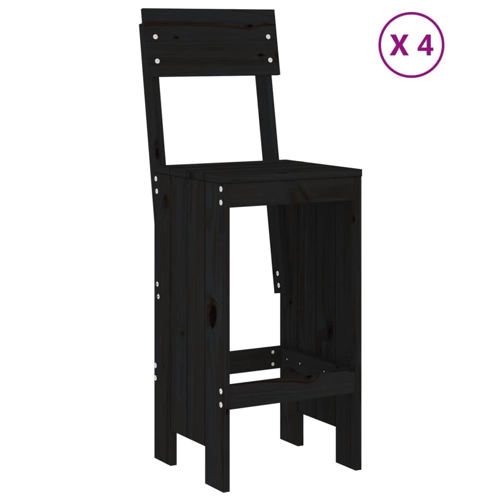 Juego de barra de jardín de madera de pino maciza, 5 piezas, color negro, para terraza, balcón, exterior, taburete de bar y mesa de bar con mesa estable, cómodos taburetes de bar, diseño