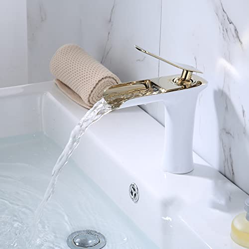 Robinet cascade pour lavabo en laiton blanc et or durable - 7