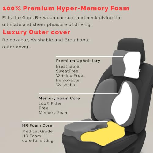 Image of MRRON Memory Foam Posture Corrector Car Seat Cushions Combo | Orthopedic Backrest, Coccyx Cushion & Neckrest | Ergonomic Lumbar Comfort Seat Cushion | Reduces Sciatica, (Grey, Backpro)