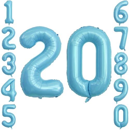 Pearlescent Blue Number 20 Balloon 40 Inch, Sleek Foil for a Cool 20th Era