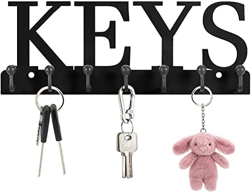 HLWDFLZ Key Holder for Wall - Wall Mounted Key Hangers with 7 Key Hooks, Wall Decorative Organizer Rack for Entryway Mudroom Front Door Kitchen Hallway Office 10 X 4 inches (Black Keys)