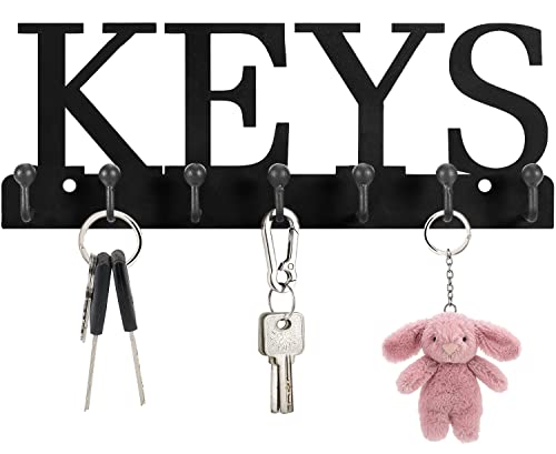 Hlwdflz Key Holder For Wall - Wall Mounted Key Hangers With 7 Key Hooks, Wall Decorative Organizer Rack For Entryway Mudroom Front Door Kitchen Hallway Office 10 X 4 Inches (Black Keys) #TOP22