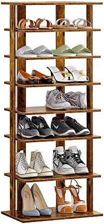COZYFUN Narrow Shoe Rack, Wooden Shoe Shelf 7-Tier, Vertical Shoe Storage Cabinet, Tall Entryway Shoe Tower Slim Free Standing Shoe Organizer for Narrow Closet, Bedroom,Hallway,Entryway (Small, White)