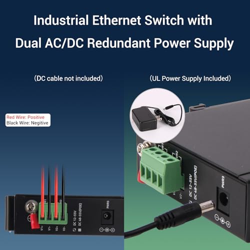 Image of Industrial Ethernet Switch, 6-Port Gigabit Ethernet Switch Hardened, 1000Mbps, 4*1 RJ45 Uplink+1 SFP Port, Din Rail & Wall Mountable (-40 to 185 F), 12Gbps Switching Capacity, with UL Power Supply