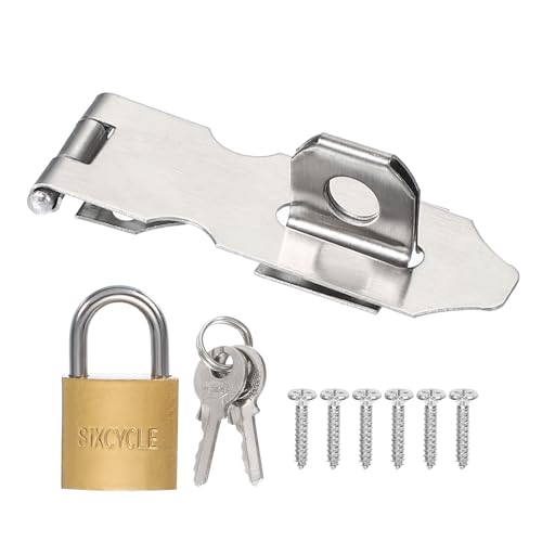 Image of PATIKIL Door Lock Hasp Latch 2.2 Inch, Stainless Steel Safety Hasp Lock Clasp Hinge Packlock(25mm) with Screws /Key for Door Gate Cabinet Closets, Silver