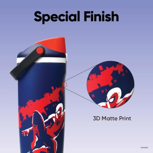 Image of Owala Spiderman FreeSip Sway Insulated Stainless Steel Water Bottle with Two-Way Spout, Built-In Straw and Bucket Handle, School, and Sports, 30oz, BPA Free, Leak Proof, Swing of Things