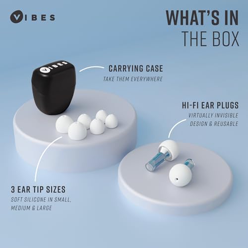 Image of Vibes High Fidelity Ear Plugs - Invisible Earplugs for Music Concerts, Musicians, Motorcycles, Airplanes, Raves, and Work - Noise Reduction and Hearing Protection - Fits All Ears - Blue