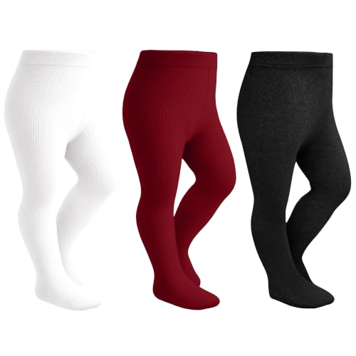 Image of Stelle Toddler Girls Tights Baby Cable Knit Stockings Thick Cotton Legging | Thick Cotton Legging, Winter Warm Pantyhose, Footed, Thermal, Ribbed, Sweater Panty Hose, Under Dress, 3 Pairs, 12-18 Months