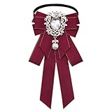 GHTIYLP Pre-tied Women's Bowknot with Crystal Adjustable Ribbon Bow Tie for Women Girls Party (Apricot Red)