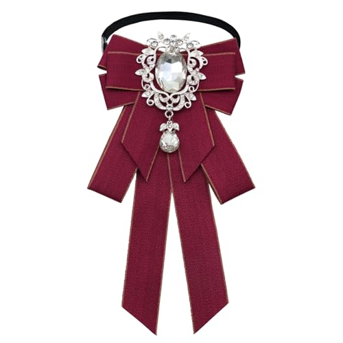 GHTIYLP Pre-tied Women's Bowknot with Crystal Adjustable Ribbon Bow Tie for Women Girls Party (Apricot Red)