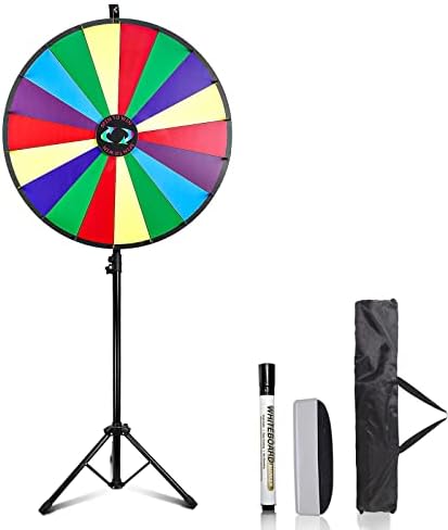 Hooomyai 30 Inch Prize Wheel with Folding Tripod Floor Stand Height Adjustable 18 Slots Color Dry Erase Spin Wheel Spinner Game with Dry Erase & Marker Pen for Trade Show Fortune Spinning Game