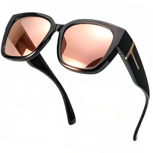 Image of SIPHEW Mirrored Sunglasses Polarized Fit Over Glasses for Women - Trendy Large Square w UV400 Protection Sun Glasses