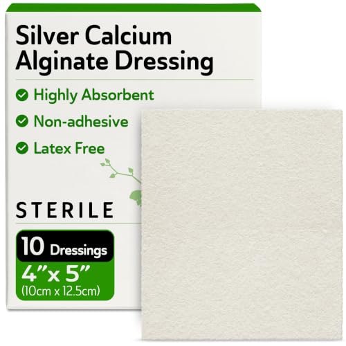 Silver Calcium Alginate Wound Dressings 4x5-10 Sterile Highly Absorbent Dressings for Moderate and Heavy Exudate - Good for Hospitals Medical Facilities and Nursing Homes
