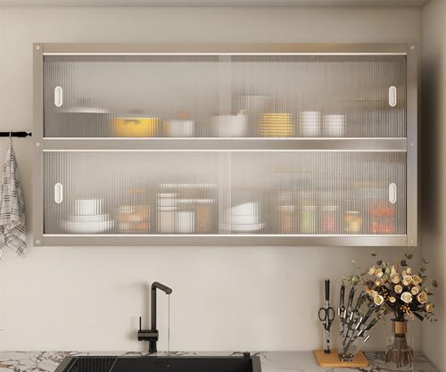 NEPHRA Meuble Haut Salle de Bain Coulissant, Armoire Murale Gain de Place Fixation INOX, Meuble Cuisine résistant 25kg, Meuble Suspendu Salon Cuisine(100 x...