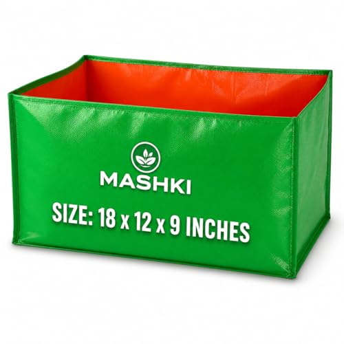 Image of MASHKI Rectangular HDPE Grow Bags 18 inchx12 inchx9 inch Inches 240 GSM for Terrace Garden, Home Gardening and Kitchen Gardening (Standard, 3 Count)