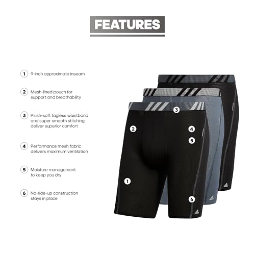 Performance Mesh Long Boxer Brief Underwear (3-Pack) for Active Sport and All Day Comfort, Soft Breathable Fabric
