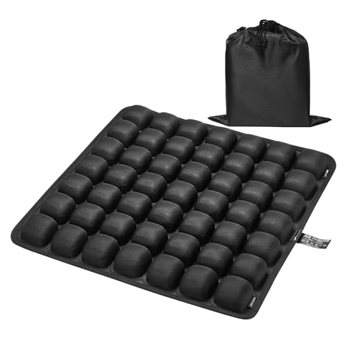 Optixion Inflatable Seat Cushion, Airplane Seat Cushion for Long Flights, Travel Cushion for Pressure Relief, Ergonomic Car Seat Cushion Without Air Pump, Air Cushion Seat for Wheelchair, Travel