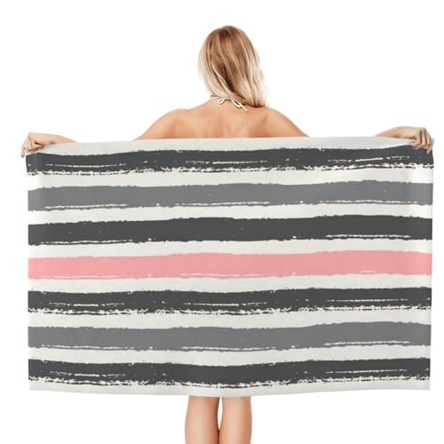 Serviette de plage microfibre rayée rose et drap de bain piscine - 3