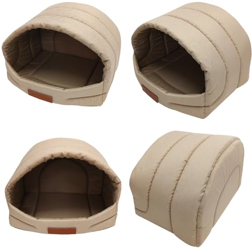 Leanbe Personalisierte Hundehütte/Hundehöhle – Kuscheliges Hundebett mit Namensgravur – Katzenhöhle & Schlafplatz für kleine und große Hunde Hundehaus (BEIGE, R3:55x47x39cm)