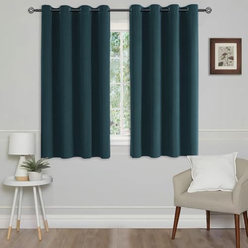 CUCRAF Thermal Insulated Velvet Curtains Eyelet Teal 2 Panels Ring Top - Soundproof Blackout Curtain for Kids Room and Living Room W46 x L54