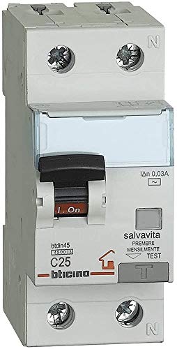 BTicino GC8813AC25 BTDIN Interruttore Magnetotermico Differenziale 1P+N, 4.5 kA, Idn 0.03 A, In 25 A