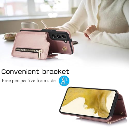 Coque Samsung S22 Plus RFID avec protège-écran et bandoulière rose gold