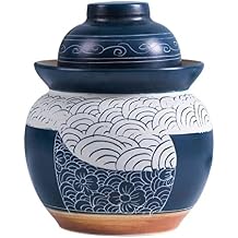 QPZK Blue Traditional Chinese Porcelain Pickle Jar, Ceramic Fermentation Crock Pickling Pot,Fermenting Jar With Water Seal Airlock Lid Stoneware Fermenter for Kimchi Saue 5KG