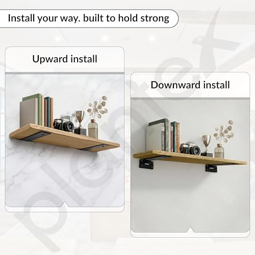 Image of Plantex 8 inch Heavy Duty Shelf Bracket /Wall Shelves Angle Brackets /GI Steel Shelf Bracket /Angles for wall Shelf - Pair of 1 (Black)
