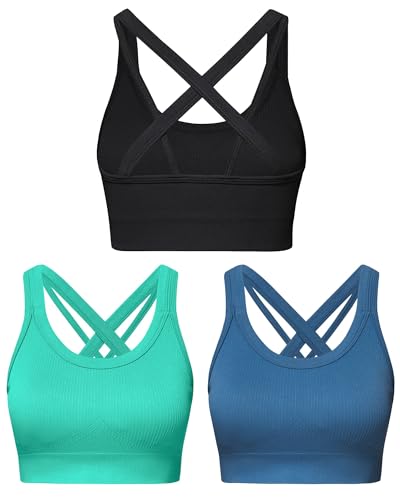 Image of Sports Bras for Women HIigh Support, Criss-Cross Back Padded Strappy High Impact Sports Bras for Women Large Bust