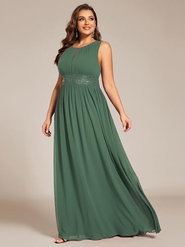 Image of Ever-Pretty Plus Women's Round Neck Sleeveless Empire Waist Maxi Plus Size Formal Gowns Bridesmaid Dresses