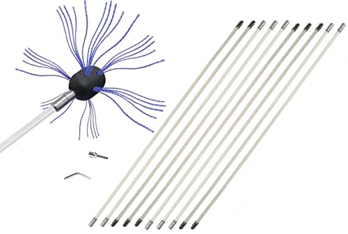 GOUJIAN Cepillo Limpiador De Chimeneas De 8 M, Kit De Barrido De Chimeneas De Nailon, 8 Varillas Flexibles, Deshollinador De Chimeneas De 1 M, For Estufa De Pellets Kit de Limpieza de Chimenea(10 m)