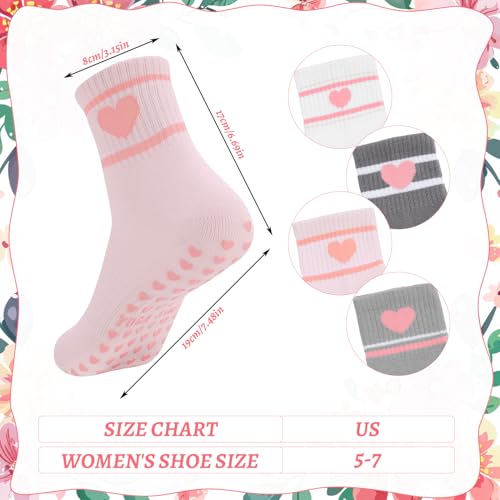 Image of Jspupifip 4 Pairs Pilates Grippy Socks for Women, Long Non Slip Yoga Socks with Grips Crew Socks for Pilates Barre Hospital