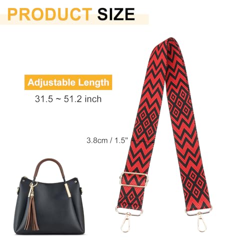Image of PATIKIL 55in Purse Straps Replacement Crossbody, Bag Straps Crossbody Universal Adjustable Canvas Bohemian for Purses Handbags Guitar, Red