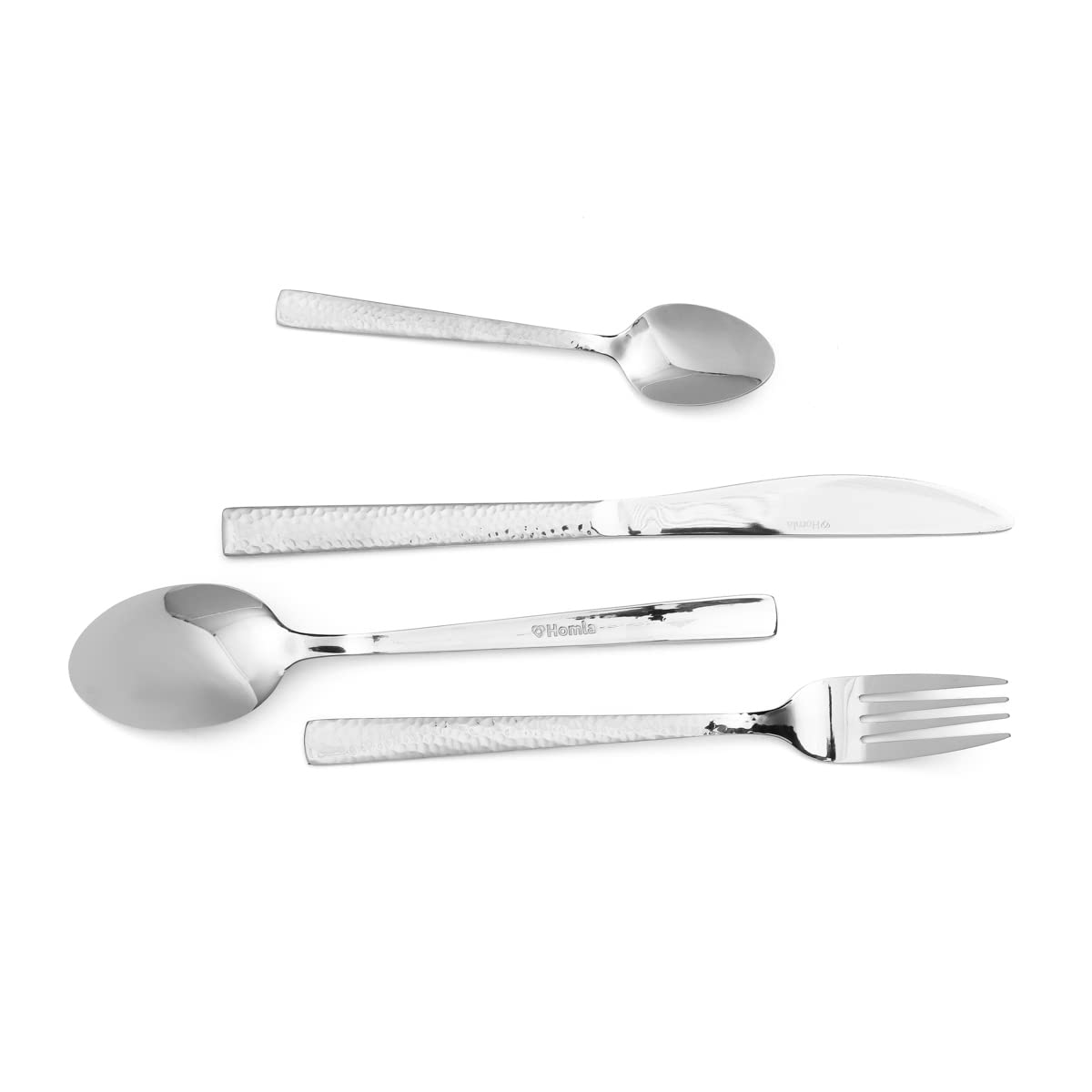 HOMLA Martello Besteck Essbesteck Besteckset - Sechs Löffel Sechs Gabeln Sechs Messer Sechs Löffel mit Gehämmertem Griff - Spülmaschinenfest Silber 24 Stück