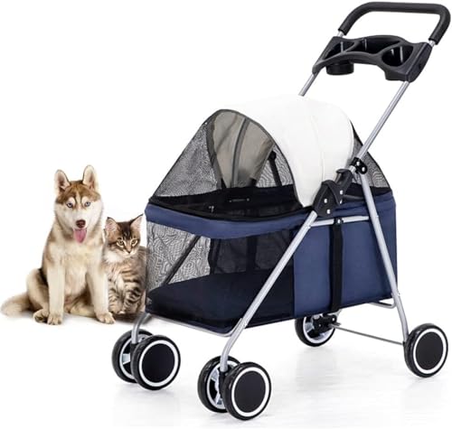 POERDS ペットカート 猫 犬 バギー 中型犬 多頭用 カート 小型犬 中型犬 犬用ベビーカー 3way 折りたたみ 四輪 介護用 お出かけ 軽量 組み立て簡単 前輪360°回転 後輪ブレーキ付 多機能 耐荷重15Kg (ピンク) (ブルー)