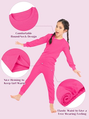 Resinta Girls' Waffle Thermal Underwear Set: Winter Cotton Base Layer Top and Bottom Long Johns