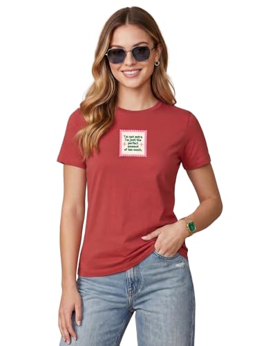 Image of JUNEBERRY Women's Regular Fit Printed Tee - 100% Pure Cotton, Round Neck, Half Sleeve Graphic T-Shirt for Daily Use (Colors: Red, Brown, Green & Future Dusk)