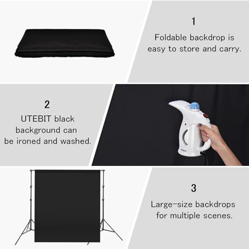 UTEBIT Black Backdrop 10x10FT, Black Photo Backdrops for Photoshoot, Chromakey Polyester Fabric Pure Black Photo Backdrop Curtain for Portrait Photoshoot Party Photography Video (Backdrop Only) - Thumbnail 6