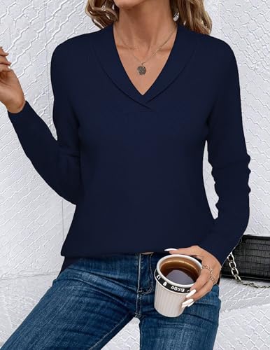 Image of Zeagoo Womens Sweaters Fall Fashion 2025 Long Sleeve Tops V Neck Business Casual Collared Knit Tunic Pullover Outfits