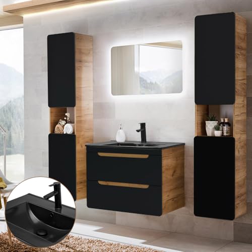 Lomadox Ensemble complet de meubles de salle de bain en chêne Wotan avec lavabo en céramique,...
