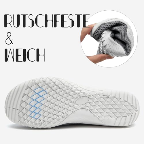 RJYWGS Sneaker Damen Schuhe Barfuss Turnschuhe Laufschuhe Joggingschuhe Freizeitschuhe Gym Sportschuhe Tennisschuhe Bequeme Barfußschuhe Atmungsaktiv Straßenlaufschuhe Minimalistische Damen Grau 39EU