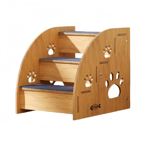 JORERAORMESペット簡易階段(B型):猫階段猫用・犬用両対応、防滑設計で老犬・子猫が安全使用、高床・ソファ登りをサポート (木製階段3階)